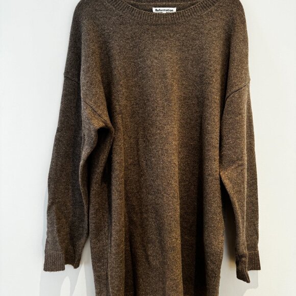 Reformation Henrietta Brown Beige 100% Cashmere Sweater Dress Size L - Picture 4 of 4